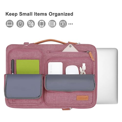 MOSISO 360 Protective Laptop Shoulder Bag,13-13.3 inch Computer Bag Compatible with MacBook Pro 14, HP, Dell, Lenovo, Asus Notebook,Side Open Messenger Bag with 4 Zipper Pockets&Handle, Dusty Rose - color: Dusty Rose, size: 13.3 inch