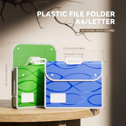 ABC life 2 Pack Plastic File Folder with Handle | Fits Letter/A4, Snap Closure, For School, Office, Travel, Tax Documents - Blue&Green - color: Blue&green, size: 2 PACK