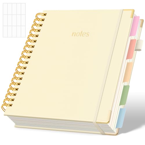 SKYDUE Notebooks for Work, 5 Subject Notebook with Dividers and Tabs, 8" x 10" College Ruled Notebook, 300 Pages Spiral Journal for Women, Green - color: Beige
