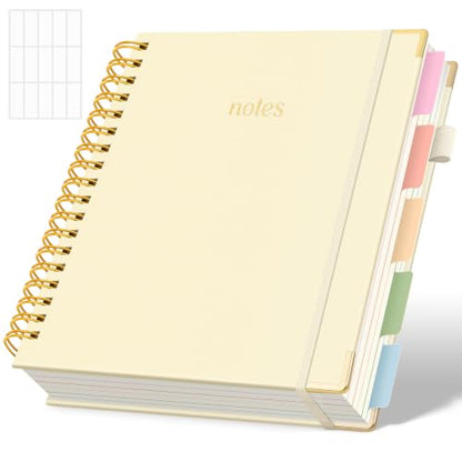 SKYDUE Notebooks for Work, 5 Subject Notebook with Dividers and Tabs, 8" x 10" College Ruled Notebook, 300 Pages Spiral Journal for Women, Green - color: Beige