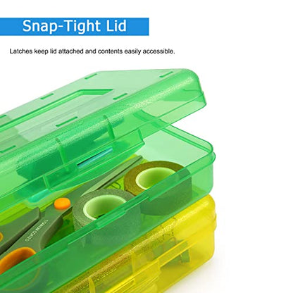 Tamaki 1 Pack Plastic Pencil Box Large Capacity, Green | Clear Boxes with Snap-tight Lid Stackable Design and Stylish Office Supplies Storage Organizer - color: Green