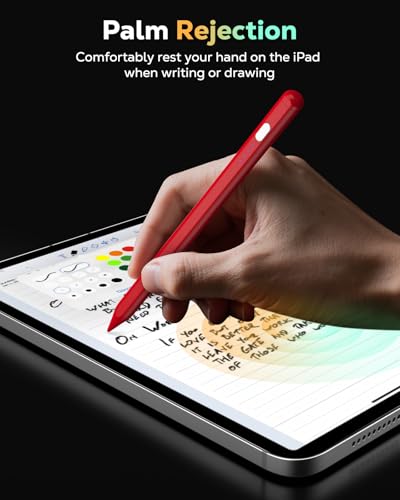 MoKo Pencil for iPad (A16) 11th 10th Gen, Stylus Pen for 2018-2025 Apple iPad 11/10/9/8/7/6/A16, Mini 7/6/5, Air M3/M2 11"/13"/5/4/3, Pro M4 13"/12.9"/11" Tilt Sensitivity, USB-C Fast Charging, Red - color: Red