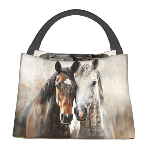 Horse Lovers Lunch Bag for Women, Girls, Kids, Reusable Insulated Lunch Box for Work, Office, Picnic, Travel, School, Gifts - color: Horse Lovers