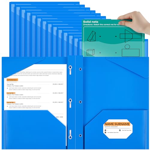 Henoyso 18 Pcs Plastic Folder with Clear Front Pocket and 3 Prong Plastic Folders with Card Slot Pocket Folders with Prongs for School Office (Blue) - color: Blue