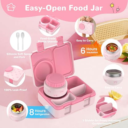Bento Lunch Box for Kids Adult, Leakproof 3-4 Compartment Bento Box Set with Insulated Food Jar,Water Bottle, Lunch Bag, School Lunch Container for Toddler Teen Girls Boys Ages 3+(Pink Bow) - color: Pink Bow