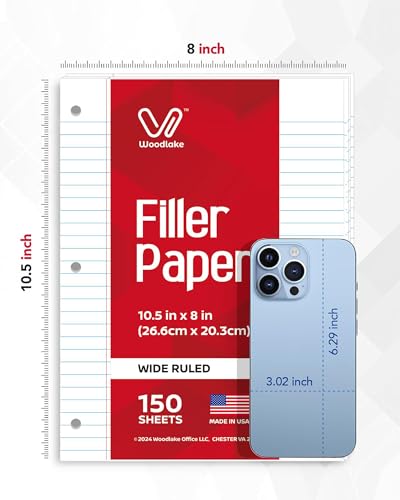 Notebook Paper USA-Made Loose Leaf Paper, 24 Pack 3600 Sheets 8"x10.5" Wide Ruled - 3-Hole Punched Bulk Filler Paper for 3-Ring Binder, 150 Sheets/Pack, Wholesale Available - color: Wide Ruled, size: 24 PACK(3600 SHEETS)