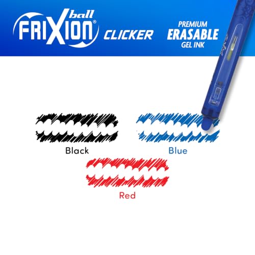 PILOT FriXion Clicker Erasable, Refillable & Retractable Gel Ink Pens, Fine Point, Black/Blue/Red Inks, 3-Pack (31467) - color: Assorted