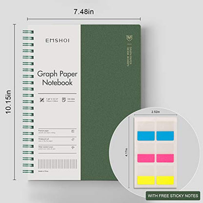 EMSHOI Graph Grid Journal Notebook, 2 Pack, 320 Pages, B5 (7.4" x 10") | 100 GSM Thick Paper, Flexible Plastic Cover, Spiral-bound, for School, Student, Note Taking, Engineering (Brown & Green) - color: Brown Green, style: B5-Graph