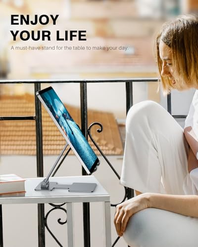 Anozer Tablet Stand,Adjustable Tablet Holder for Desk Foldable | for iPad Stand Dock Holder for iPad Air 5/4/Mini 6/Mini 5/10.2/Pro 12.9/Pro 11,Portable Monitor,Surface (4-13 inch)-Grey