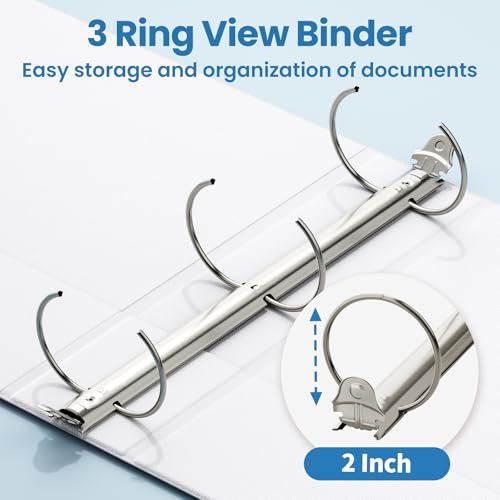 SUNEE 3 Ring Binder 2 Inch 2 Pack, Clear View Three Ring PVC-Free (Fit 8.5x11 Inches) for School or Office Supplies, White