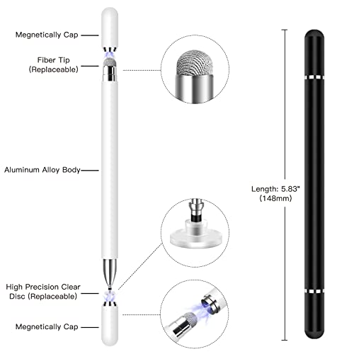 Stylus Pens for Touchscreen,2 Pack High Sensitivity & Precision Magnetic Disc Stylus Pen Suitable for iPad/Apple/iPhone/Samsung/Android/Nintendo Switch All Capacitive Touch Screen - color: Black/White