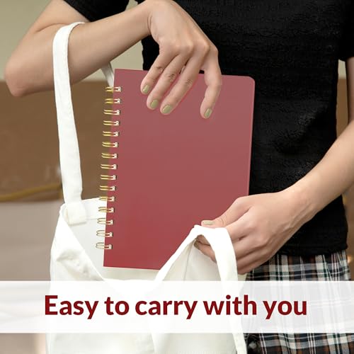 SUNEE Lined Spiral Journal Notebook for Women, 146 Pages College Ruled Hardcover Journaling Notebook for Work, Note Taking and Office School Supplies, A5 -Burgundy - color: Burgundy