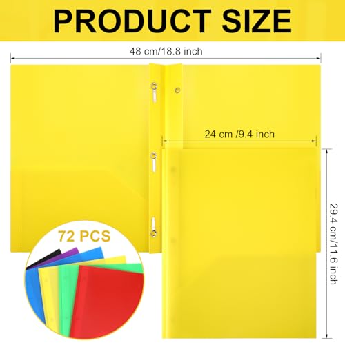 Cholemy 72 Packs Pocket Folders with Prongs Heavy Duty Plastic Folder with Business Card Slot 3 Prong Fasteners for School Office (Stylish) - color: Stylish
