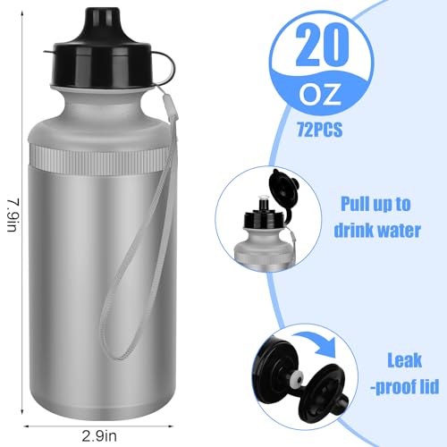 Ziliny 72 Pcs Resuable Water Bottles Bulk for Kids 20 oz Squeeze Sports Plastic Water Bottles with Lanyards Blank DIY Cups for VBS Back School Operation Christmas Summer Camp - color: Silver