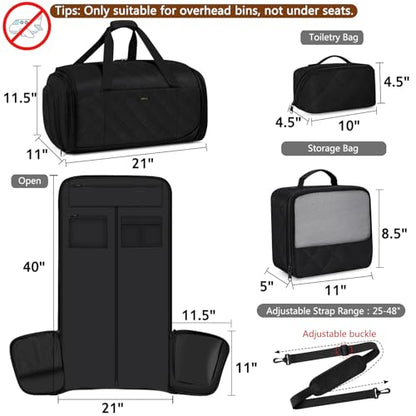 Convertible Garment Bags for Travel - Carry on Garment Duffle Bag with Backpack Straps for Men Women, 4 in 1 Large Travel Duffel Bags with Shoes Compartment Hanging Suit Dress Weekender Bag 3pcs Set - color: D2-Black