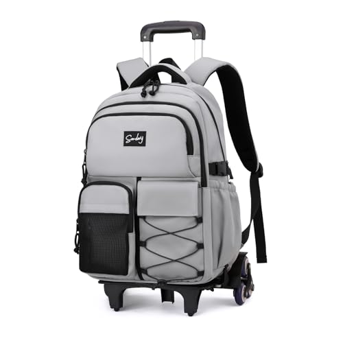 Rolling Backpack for Boys with Wheels Roller Laptop Bookbag for Kids | Trolley Bag for School Wheeled School Bag for Teen Boys Light Gray - color: H 6 Wheels-light Grey
