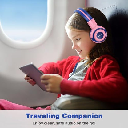 SIMOLIO Stereo Wired Headphones Teens Adults Kids Youth with Mic & Volume Control & Volume Limited & Share Port & 3.5mm AUX Jack, Safe Volume Foldable Headset for Online School Gaming PC Laptop Travel