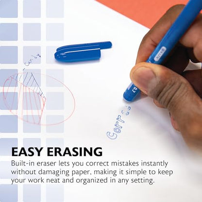BAZIC PRODUCTS Frizz Blue Erasable Gel Pens, 0.7mm Medium, 2 Count | 0.7 mm medium, Rub-to-erase tip, no white-out, Pocket clip, school, notes