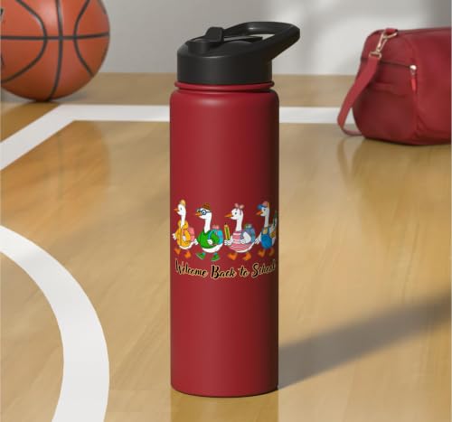 Funny Silly Goose Back To School Student Classroom Theme Stainless Steel Insulated Water Bottle - color: Red