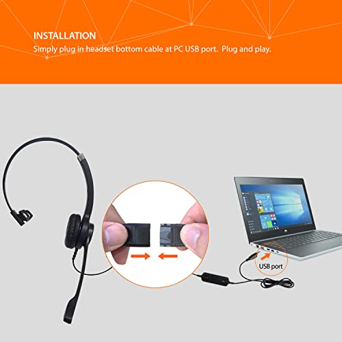 IPD IPH-250 USB Headset with Noise Cancelling Microphone for Office and Call cengter- Compatible with Skype, Microsoft Teams, Cisco Jabber, Avaya One-X and Other Soft Phones - color: Leather Cushion, style: Monaural
