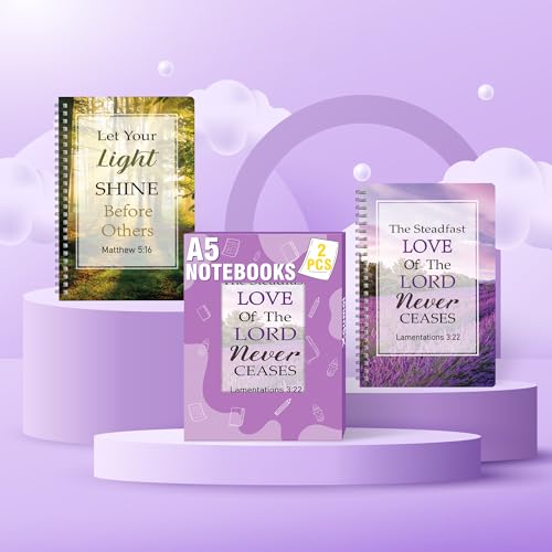 Xqumoi 2Pack A5 Natural Scenery Religious Spiral Notebooks - Bible Verses Notebooks, Ruled Lined Journal, Writing Notebooks, Inspirational Christian Christmas Gift, Sunday School Supplies - style: F-Forest Lavender