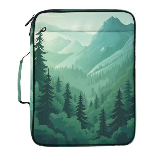 Mountain Forest Trees Green Accordion File Organizer Expanding File Folder Zipper Binder 3 Ring with Handle 500 Sheets Capacity Document Organizer Storage Bag Multi Pockets Design - color: Mountain Forest Trees Green