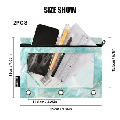 Personalized Pencil Pouch for 3 Ring Binder Cyan Teal Liquid Marble Custom Pencil Pouches Case Binder Cosmetic Bag 2 Pack for Office School College Supplies - color: Cyan Teal