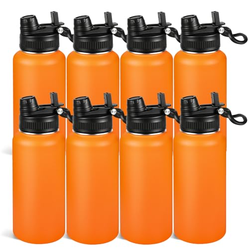 32oz Insulated Stainless Steel Water Bottle Bulk 2-in-1 Leak-Proof Sip & Straw Lid with Handle, Double Wall Vacuum Insulated Travel Mug for Sports, Commute, Office, Orange, 8 Pack - color: Orange, size: 32oz-8pack