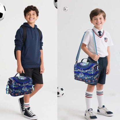 RHCPFOVR Kids Lunch Bag - Double Decker Cooler Insulated Lunch Box for Boys Girls,Washable Lunch Bag and Reusable Toddler Lunchbox for School and Daycare - color: Dark Blue Games