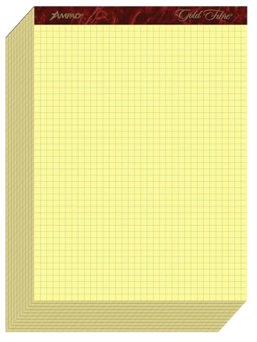Ampad Gold Fibre Premium-Weight Graph Pad, 8-1/2" x 11-3/4", Graph Rule (4 x 4 Quad Grid), Canary, 50 Sheets Per Pad, 10 Pads (22-143)