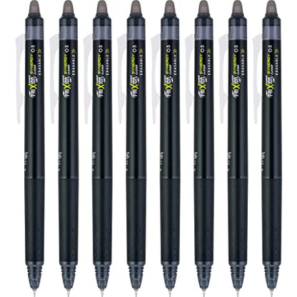 Pilot FriXion Synergy Clicker Erasable, Refillable, Retractable Gel Ink Pens, Extra Fine Point 0.5 mm, Pack of 8, Black, FriXion Erasable Pens 0.5 - Ideal for School & Office Writing - color: Black