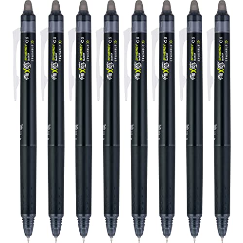 Pilot FriXion Synergy Clicker Erasable, Refillable, Retractable Gel Ink Pens, Extra Fine Point 0.5 mm, Pack of 8, Black, FriXion Erasable Pens 0.5 - Ideal for School & Office Writing - color: Black