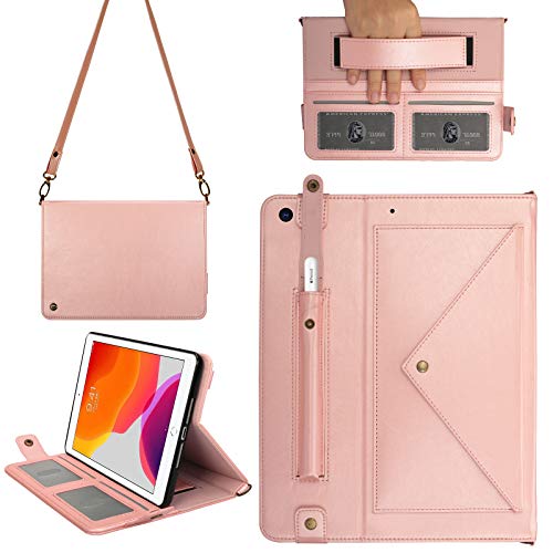7.9-inch iPad mini Case with Pencil Holder, Techcircle Smart Folio Stand PU Leather Crossbody iPad mini Series Cover with Hand Strap, Multiple Card Slots Envelope Pocket Wallet Case, Rose Gold - color: 01 Rose Gold, size: iPad Mini 5/4/3/2/1 7.9"