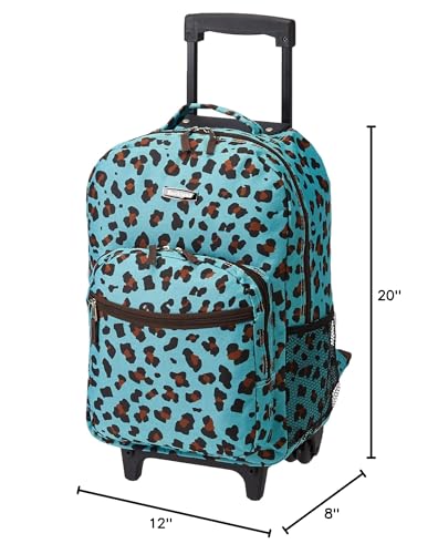 Rockland Double Handle 17" Rolling Backpack, Blue Leopard - color: Blue Leopard, size: One Size