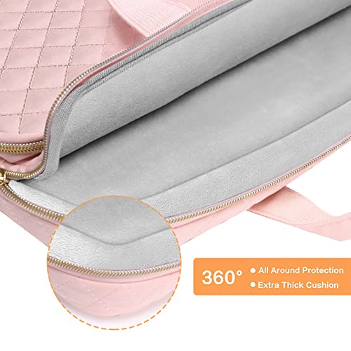 MOSISO 360 Protective Laptop Case 16 inch,15-15.6 inch Laptop Sleeve Compatible with MacBook Pro 16 M5 M4 M3 M2 M1 HP Acer Dell Lenovo,Square Quilted Bag Cover with 2 Pockets&Handle&Belt, Chalk Pink - color: Chalk Pink, size: 16 inch