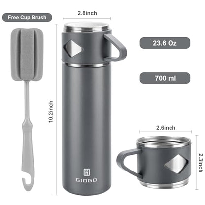 Stainless Steel Thermo 700ml/23.7oz Vacuum Insulated Bottle with Cup for Coffee Hot drink and Cold drink water flask.(Gray,Set) - color: Grey (Set), size: 23.7 Ounces