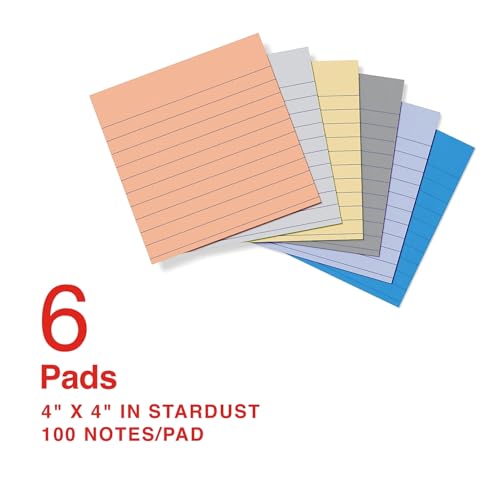 Staples Ultra Sticky Notes, 4" x 4", Lined, Stardust Colors, 600 Sheets – Large Strong‑Hold Notes for Planning & Projects - style: Stardust