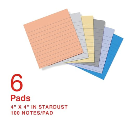 Staples Ultra Sticky Notes, 4" x 4", Lined, Stardust Colors, 600 Sheets – Large Strong‑Hold Notes for Planning & Projects - style: Stardust
