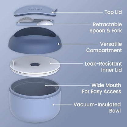 Bentgo Bowl - Insulated Leak-Resistant Bowl with Snack Compartment, Collapsible Utensils and Improved Easy-Grip Design for On-the-Go - Holds Soup, Rice, Cereal & More - BPA-Free, 21.2 oz (Slate) - color: Slate
