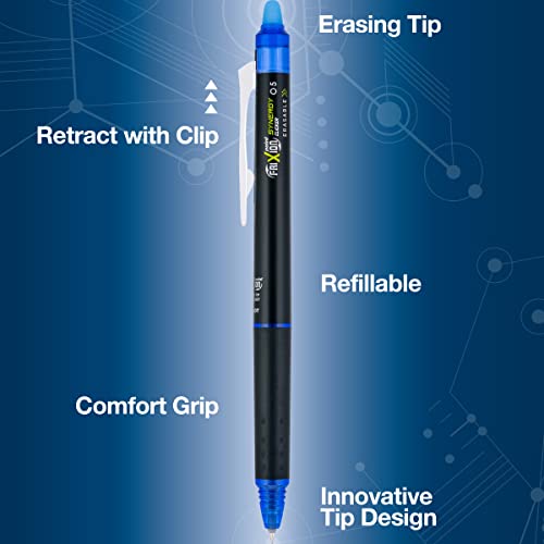 PILOT FriXion Synergy Clicker Retractable & Erasable Gel Ink Pens, 0.5mm Extra Fine Point, Blue Ink, 6-pack - color: Blue