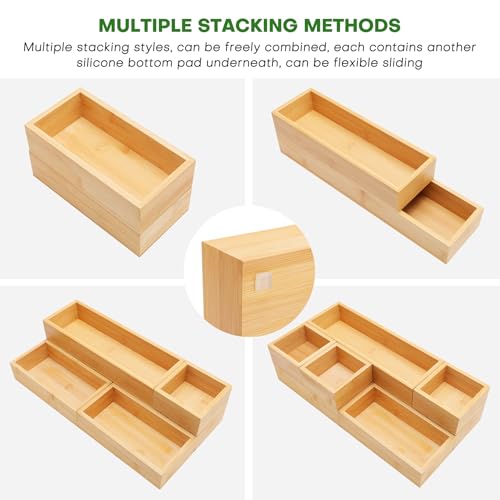 MapleGrace Bamboo Drawer Organizer Set, 9 PCS Wood Storage Organizers | Multi-Use Junk Drawer Divider, Storage Trays Containers for Kitchen, Bathroom, Office Desk, Makeup, Jewelry, Utensils - size: 9