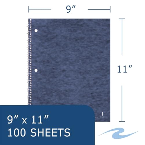 Roaring Spring Stasher Spiral Notebook, College Ruled 1 Subject Notebook with Cover Pocket, 6 Pack, 11" x 9", 100 Sheets, 3 Hole Punched, Perforated Pages, Made in USA