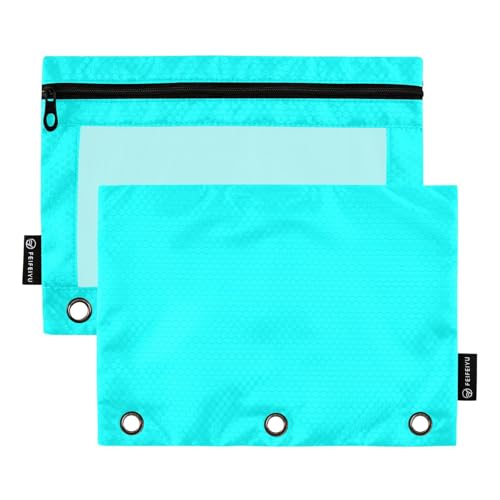 Gredecor Binder Pencil Pouch 3 Ring Cyan Zipper Pencil Pouches Case 2 Pack Clear Binder Organizer for School Office - color: Cyan
