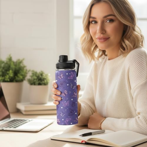 Butterfly Water Bottle 18oz Stainless Steel Insulated Tumbler Coffee Travel Mug Cup Keeps Drinks Cold & Hot, Gifts for Butterfly Women Birthday - color: Butterfly