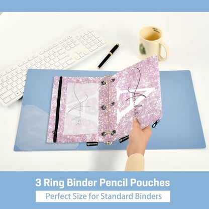 Personalized Pencil Pouch for 3 Ring Binder Pink Pearl Glitter Sequins Custom Pencil Pouches Case Binder Cosmetic Bag 2 Pack for Office School College Supplies - color: Pink Pearl Glitter