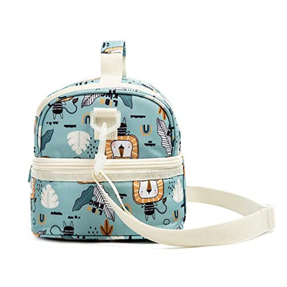 Insulated Kids Double Decker Lunch Bags Tote for Girls Boys Toddler Kindergarten School Picnic Camp Food Cooler Lunch Boxes Thermal with Strap (Lion) - color: Lion