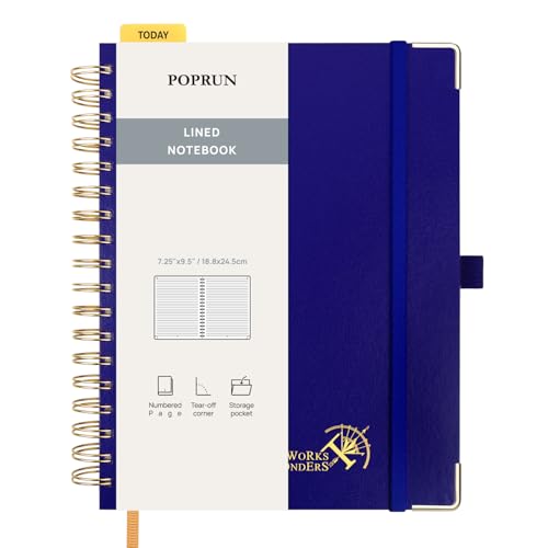 POPRUN B5 Lined Spiral Notebook 120GSM Hardcover Journal Royal Blue | 7-1/4 x 9-1/2", 220 Pages College Ruled Notebooks, Journals for Work, School, Note Taking Writing, Journaling - color: Royal Blue, size: 7.25 x 9.5 inches