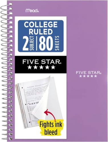 Five Star Spiral Notebook, 2 Subject, College Ruled Paper, 6" x 9.5", 80 Sheets, Amethyst Purple (840029CF1-ECM) (Pack of 12) - color: Purple, size: Pack of 12