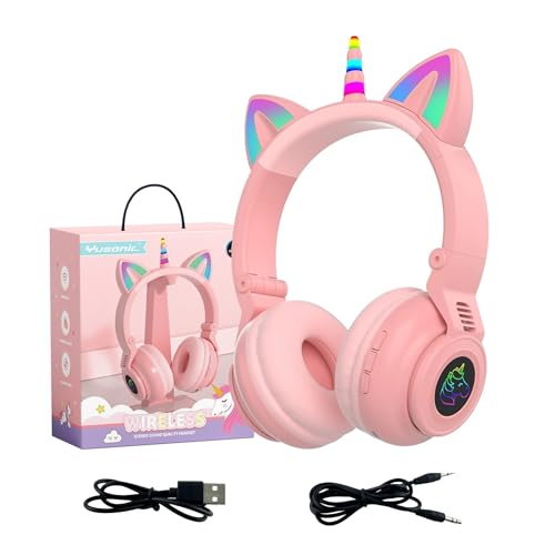Unicorn Kids Headphones for Girls, Unicorn Bluetooth Headphones Foldable for Girls Toddlers Tablet/pad/Amazon fire,Light Up Kids Wireless Headphone Birthday Gifts (Pink 2) - color: pink 2