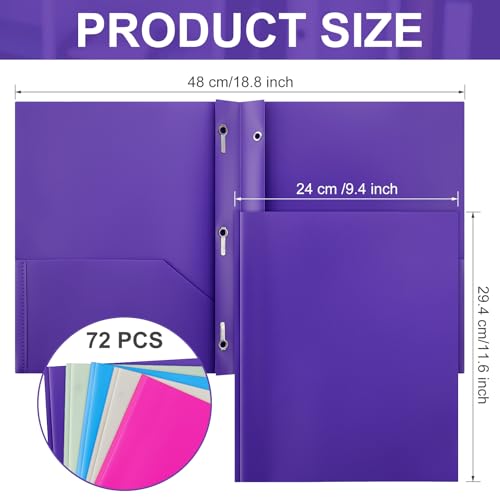 Cholemy 72 Packs Pocket Folders with Prongs Heavy Duty Plastic Folder with Business Card Slot 3 Prong Fasteners for School Office (Soft) - color: Soft
